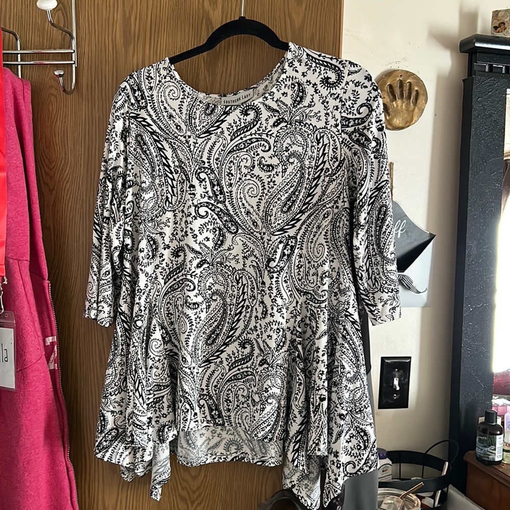 Black and white tunic.
